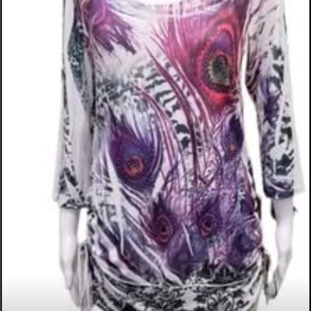 Candy Coutoure Peacock Print Tunic, size 12
